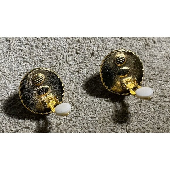 Vintage Joan Rivers Goldtone Clip-On Earrings Crystals & Green Translucent Stone - Picture 6 of 9